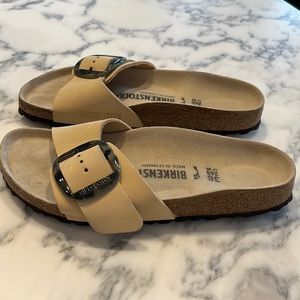 Madrid Birkenstocks w/ Tortoise Buckle and Cream Suede Size 38